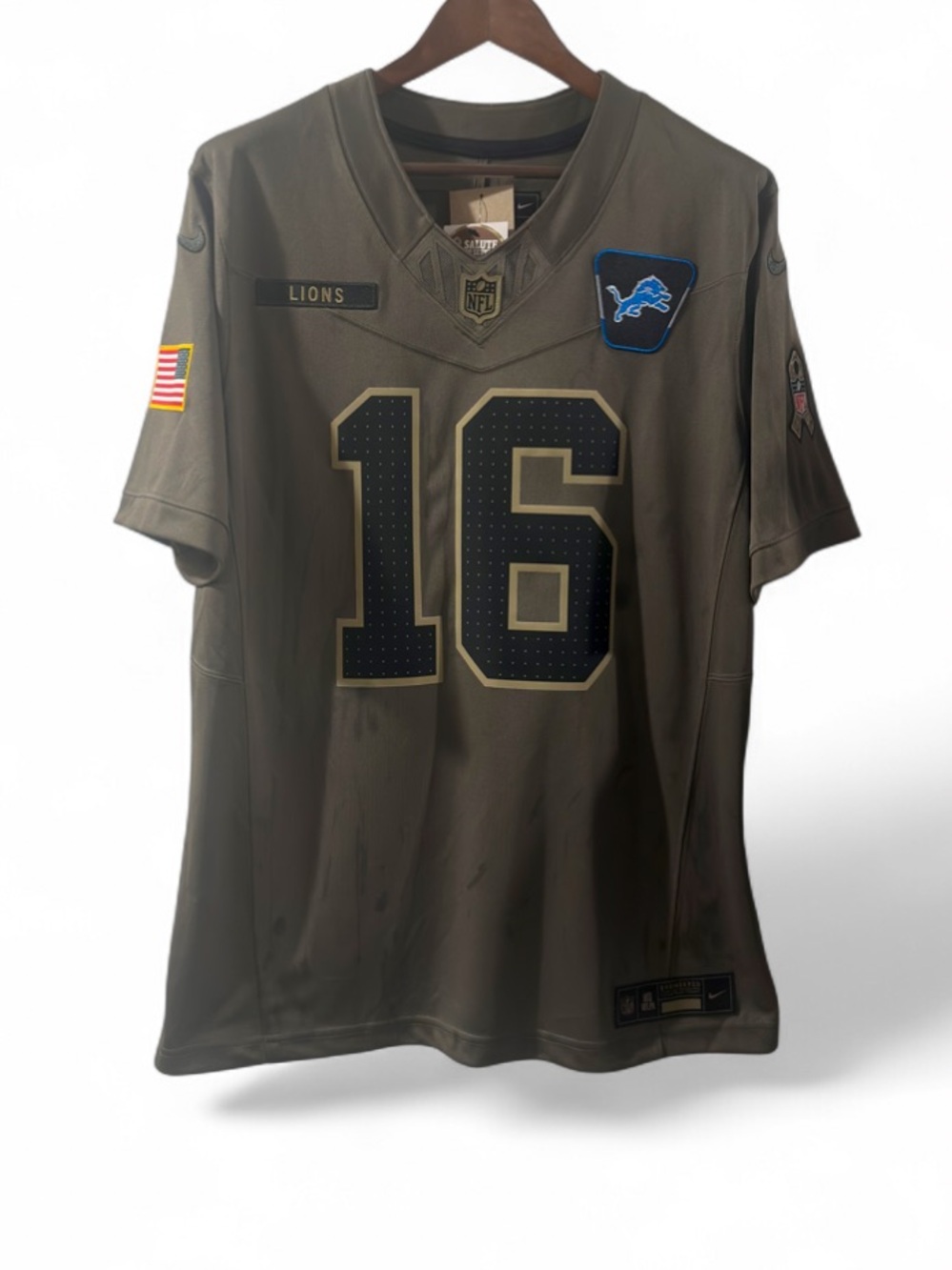 Nike Dri-FIT NFL Detroit Lions Goff 16 Salute to Service Football Jersey Size L - Picture 7 of 7